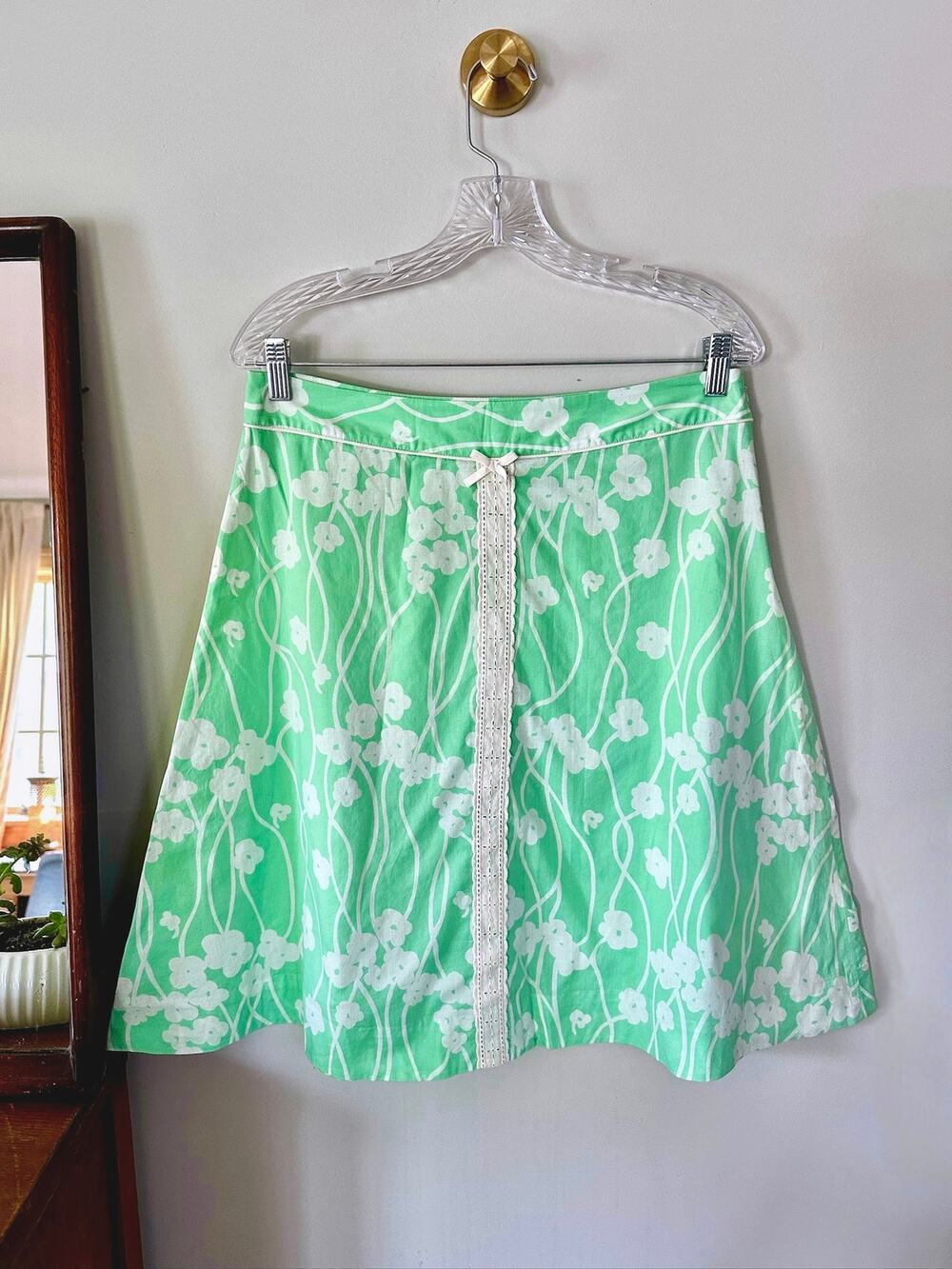 Anthropologie Odille Mint Green Floral Cotton A-Line Skirt Size 8 Y2K Twee